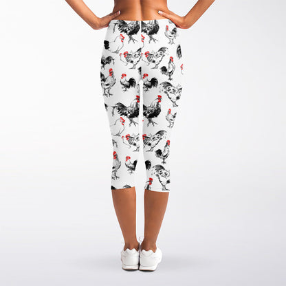 Chicken Ink Painting Pattern Print Women's Capri Leggings