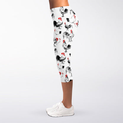 Chicken Ink Painting Pattern Print Women's Capri Leggings
