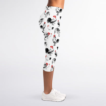 Chicken Ink Painting Pattern Print Women's Capri Leggings