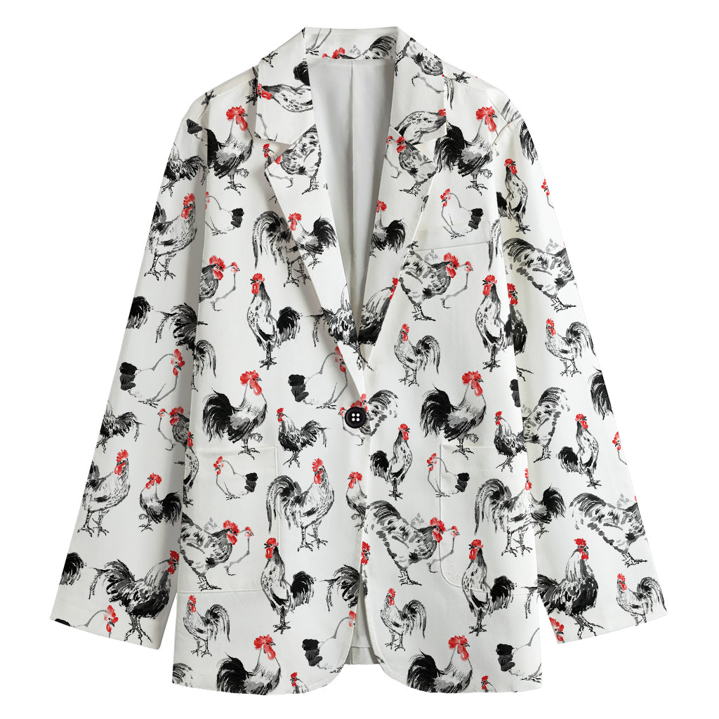 Chicken Ink Painting Pattern Print Women's Cotton Blazer
