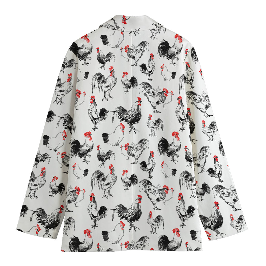 Chicken Ink Painting Pattern Print Women's Cotton Blazer