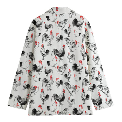 Chicken Ink Painting Pattern Print Women's Cotton Blazer