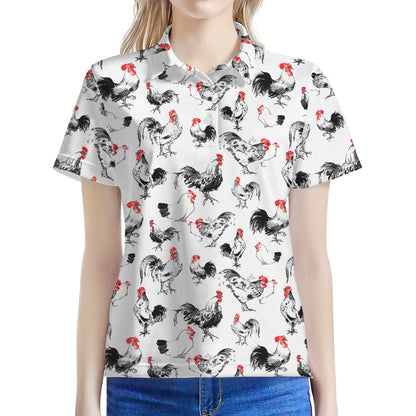 Chicken Ink Painting Pattern Print Women's Polo Shirt