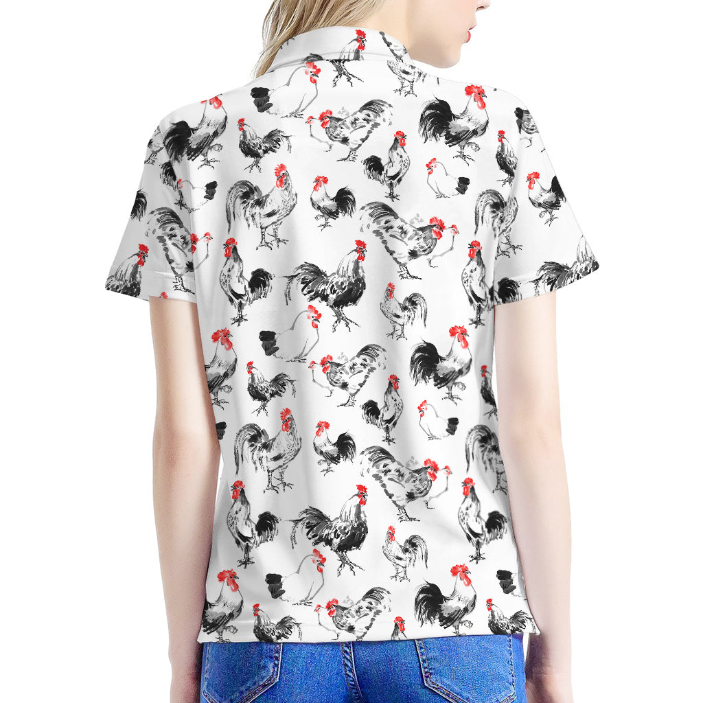 Chicken Ink Painting Pattern Print Women's Polo Shirt