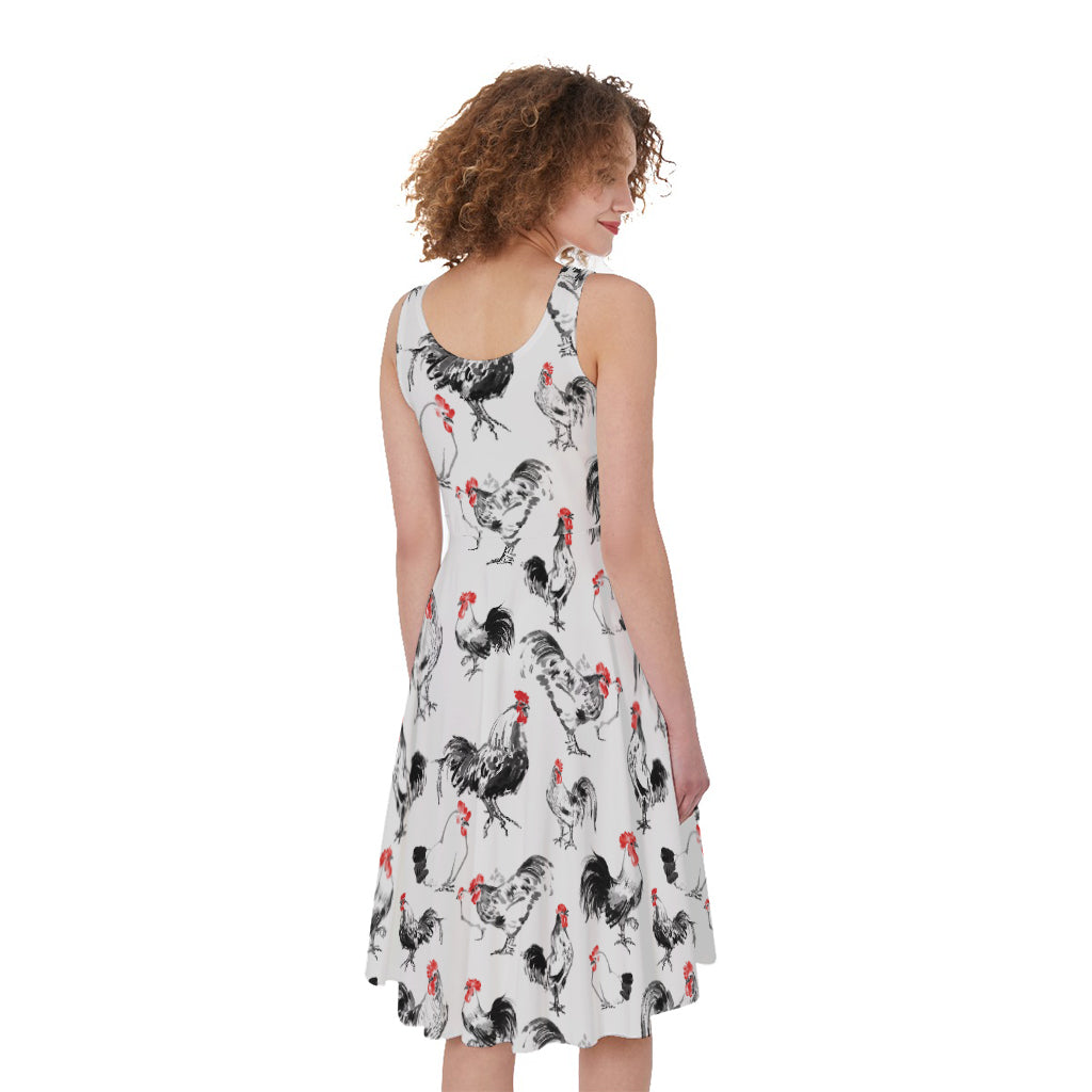 Chicken Ink Painting Pattern Print Women's Sleeveless Dress