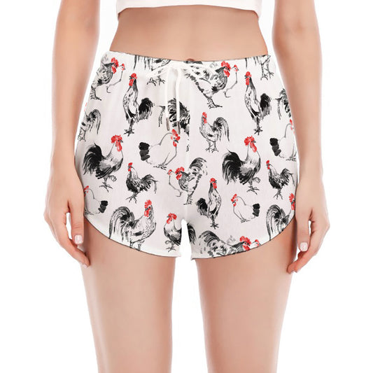 Chicken Ink Painting Pattern Print Women's Split Running Shorts