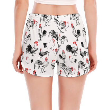 Chicken Ink Painting Pattern Print Women's Split Running Shorts