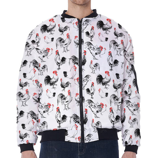 Chicken Ink Painting Pattern Print Zip Sleeve Bomber Jacket