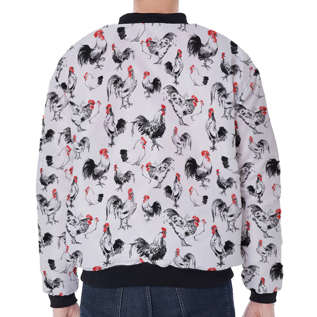 Chicken Ink Painting Pattern Print Zip Sleeve Bomber Jacket
