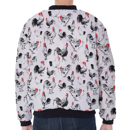 Chicken Ink Painting Pattern Print Zip Sleeve Bomber Jacket