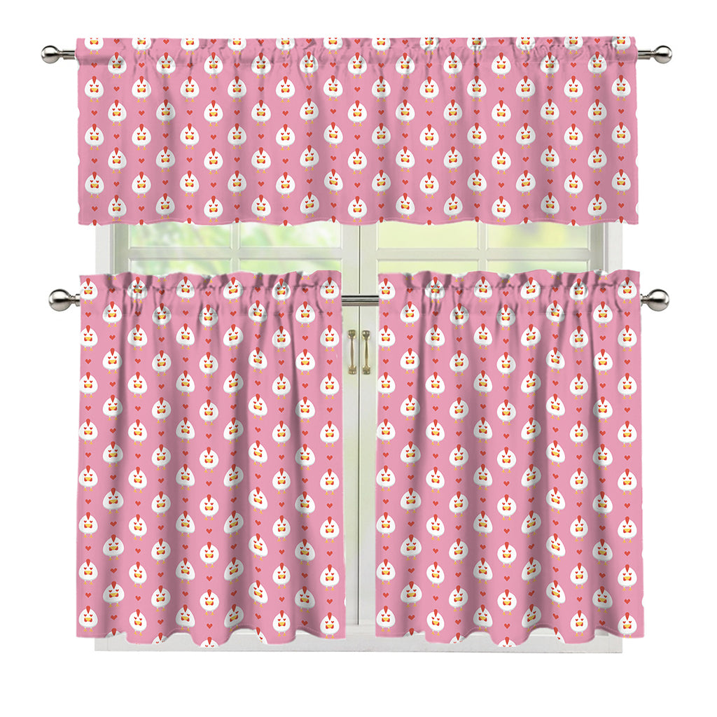 Chicken Love Emoji Pattern Print 3 Piece Kitchen Curtains