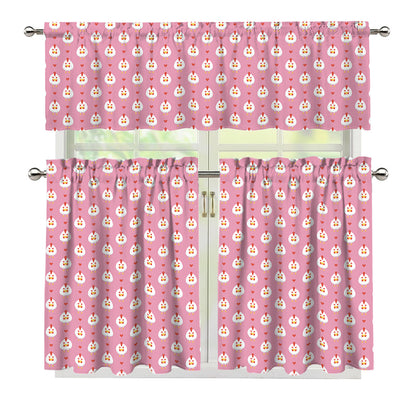 Chicken Love Emoji Pattern Print 3 Piece Kitchen Curtains