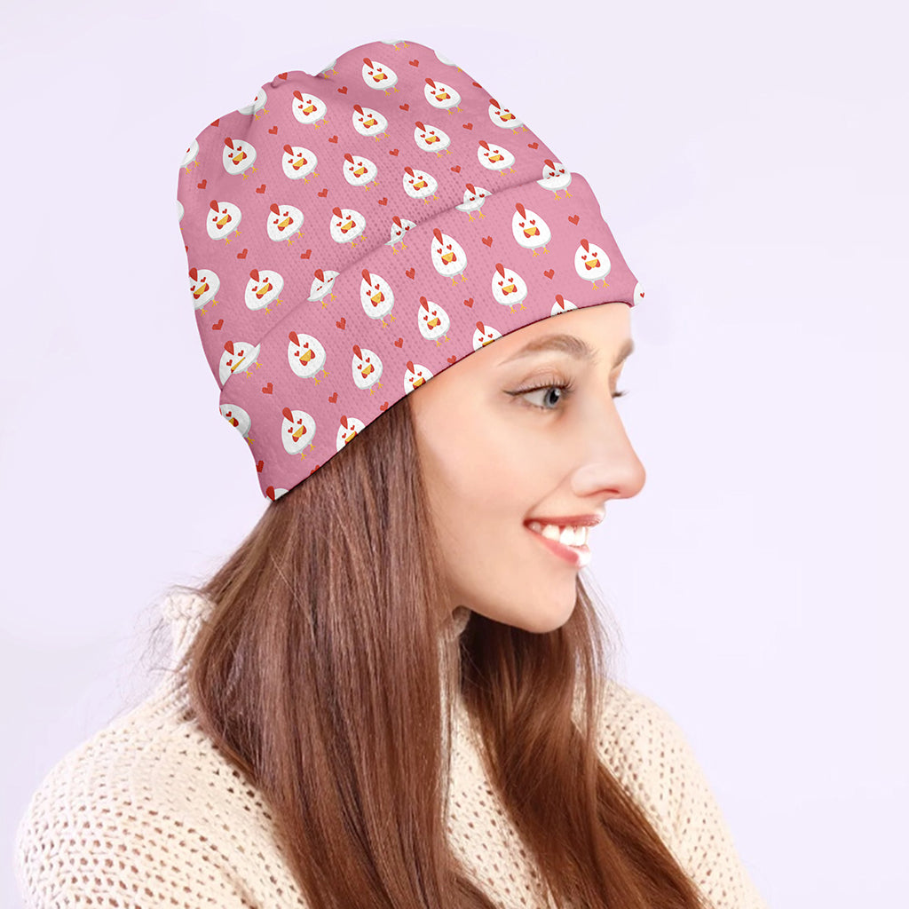 Chicken Love Emoji Pattern Print Beanie