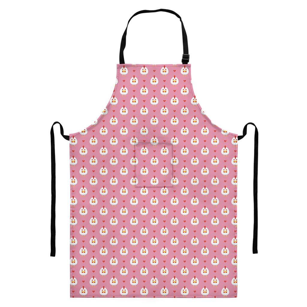 Chicken Love Emoji Pattern Print Bib Apron With Pocket