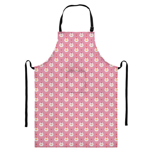 Chicken Love Emoji Pattern Print Bib Apron With Pocket