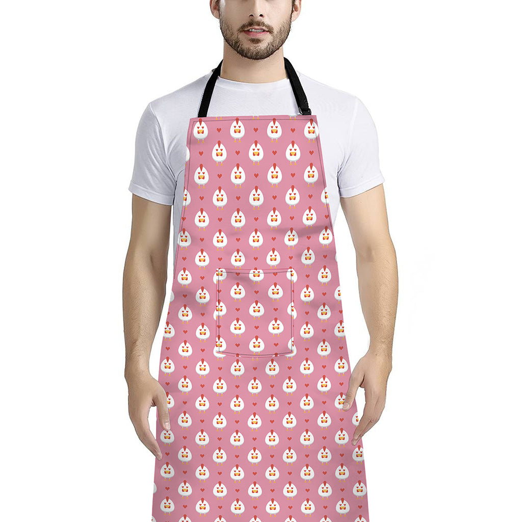 Chicken Love Emoji Pattern Print Bib Apron With Pocket