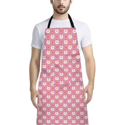 Chicken Love Emoji Pattern Print Bib Apron With Pocket