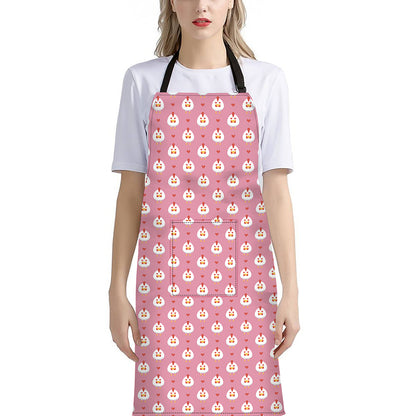 Chicken Love Emoji Pattern Print Bib Apron With Pocket
