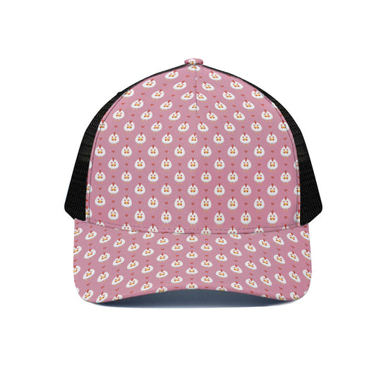 Chicken Love Emoji Pattern Print Black Mesh Trucker Cap