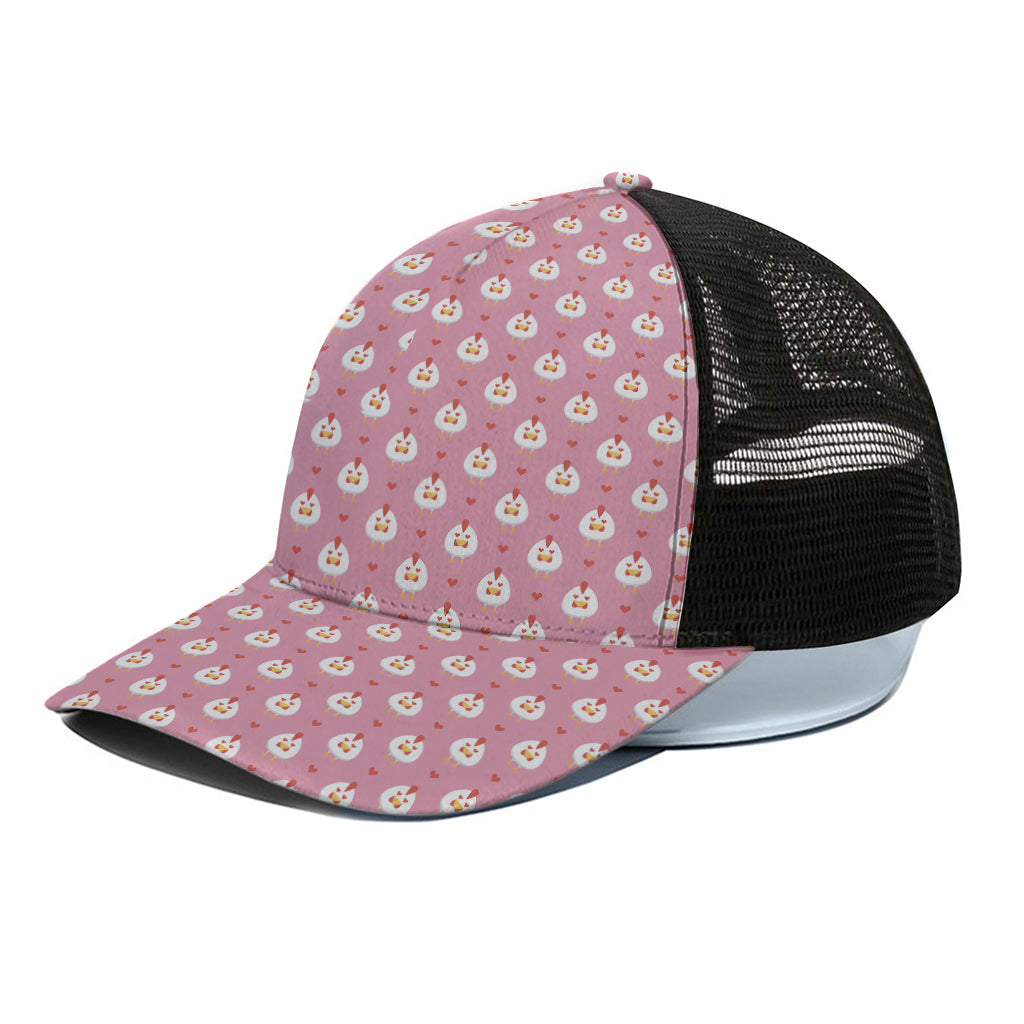 Chicken Love Emoji Pattern Print Black Mesh Trucker Cap