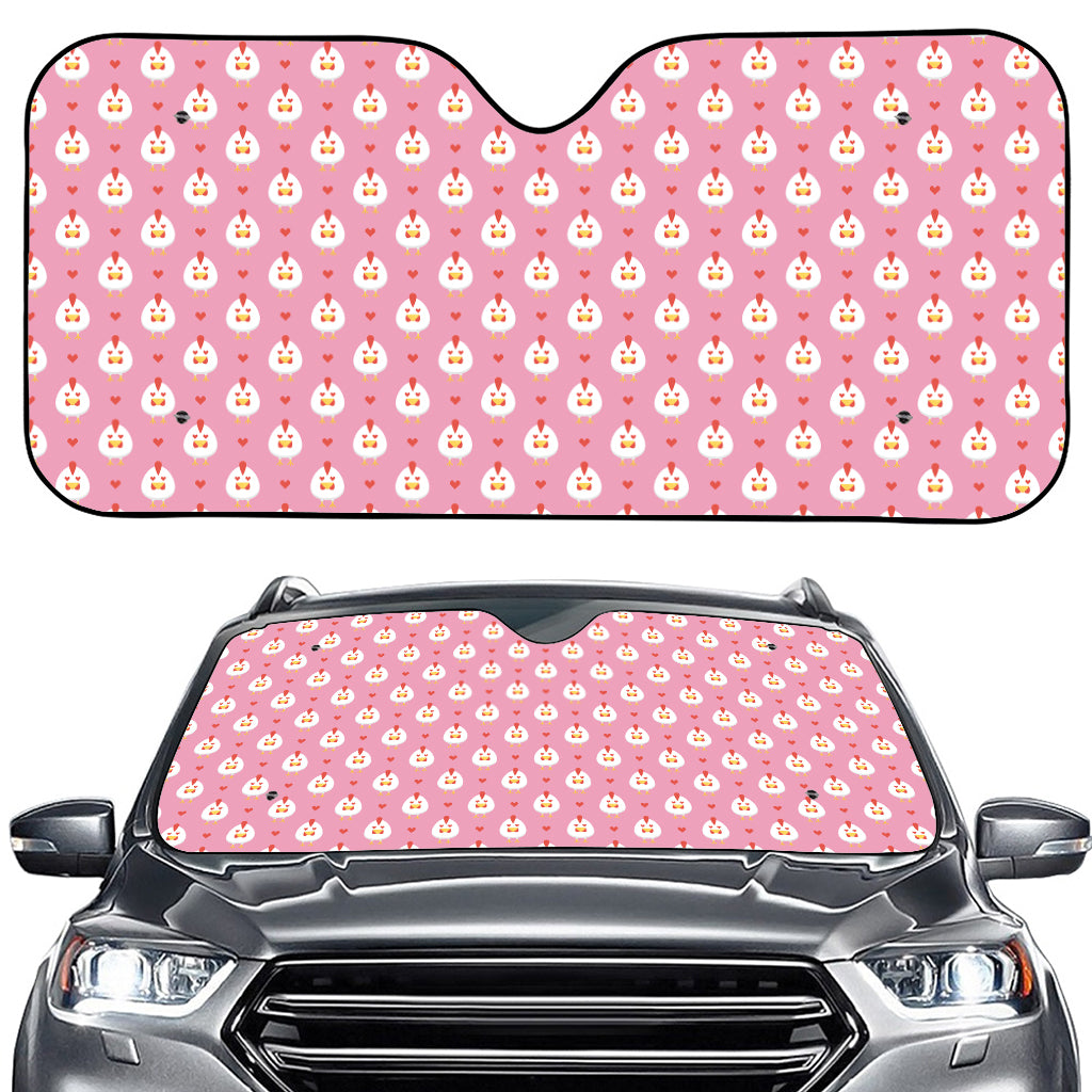 Chicken Love Emoji Pattern Print Car Windshield Sun Shade