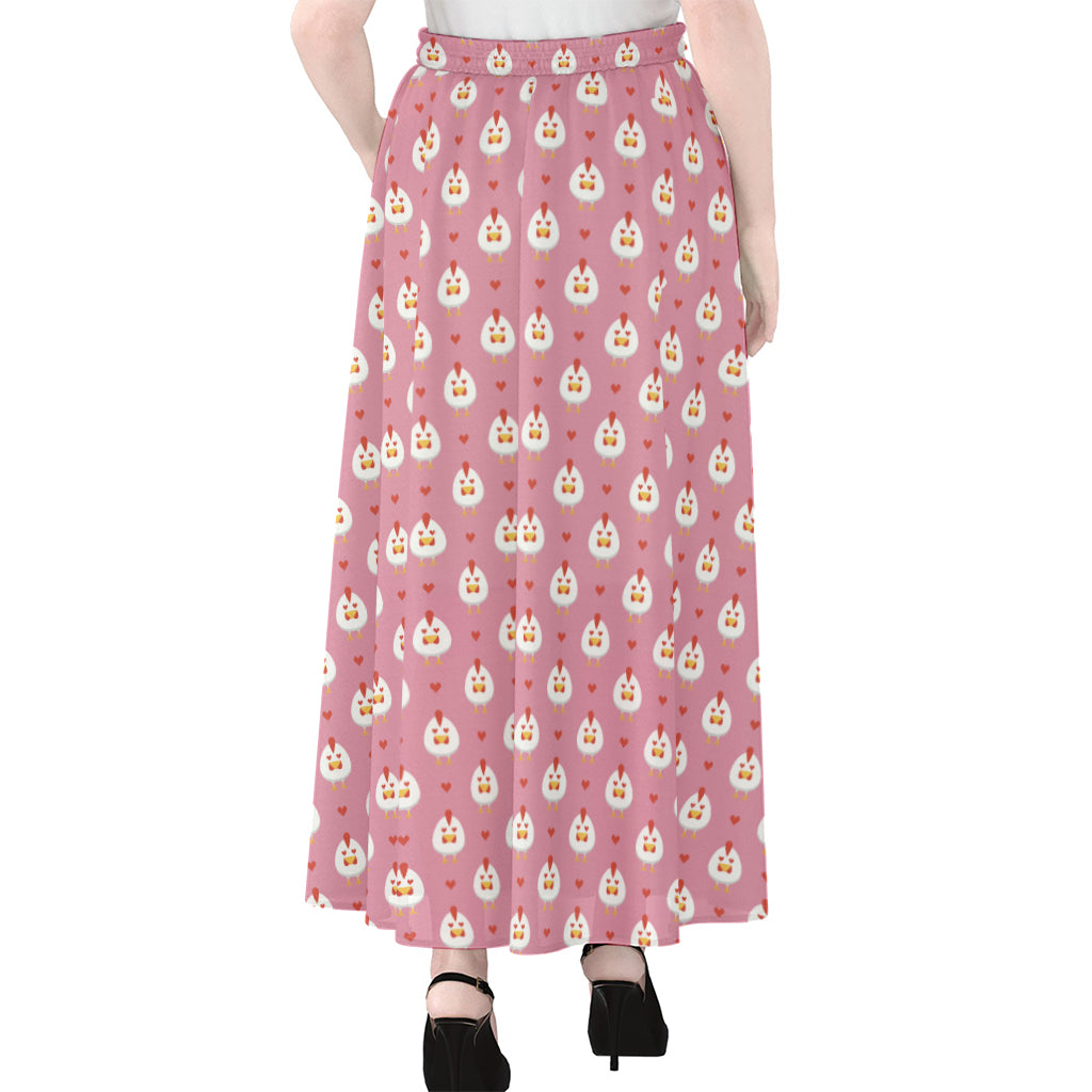 Chicken Love Emoji Pattern Print Chiffon Maxi Skirt