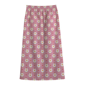 Chicken Love Emoji Pattern Print Cotton Front Slit Maxi Skirt