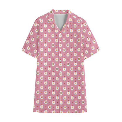 Chicken Love Emoji Pattern Print Cotton Hawaiian Shirt