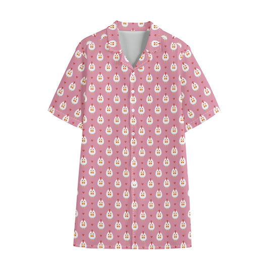 Chicken Love Emoji Pattern Print Cotton Hawaiian Shirt