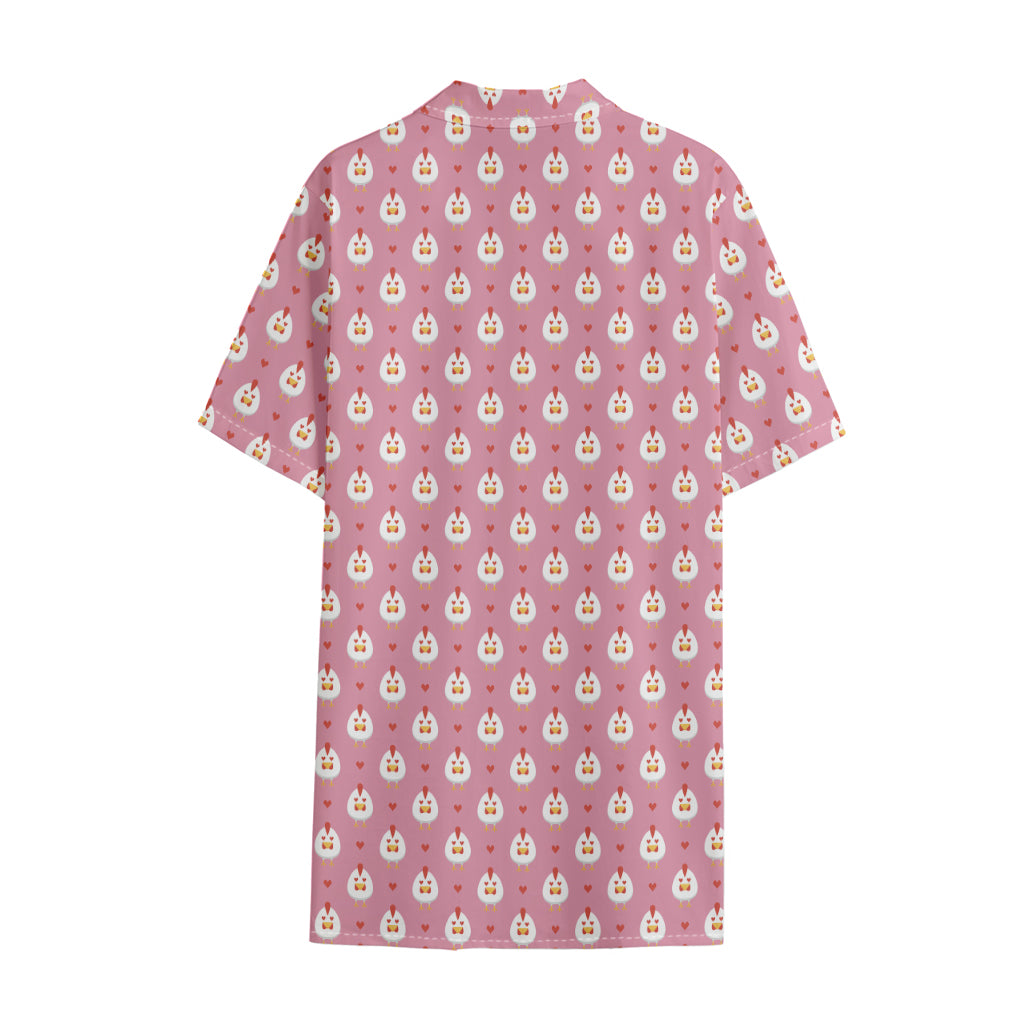 Chicken Love Emoji Pattern Print Cotton Hawaiian Shirt