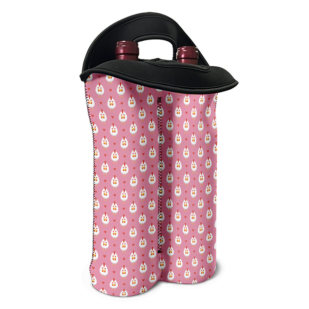 Chicken Love Emoji Pattern Print Double Neoprene Wine Tote