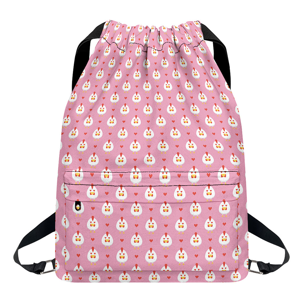 Chicken Love Emoji Pattern Print Drawstring Backpack