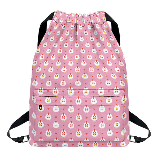 Chicken Love Emoji Pattern Print Drawstring Backpack