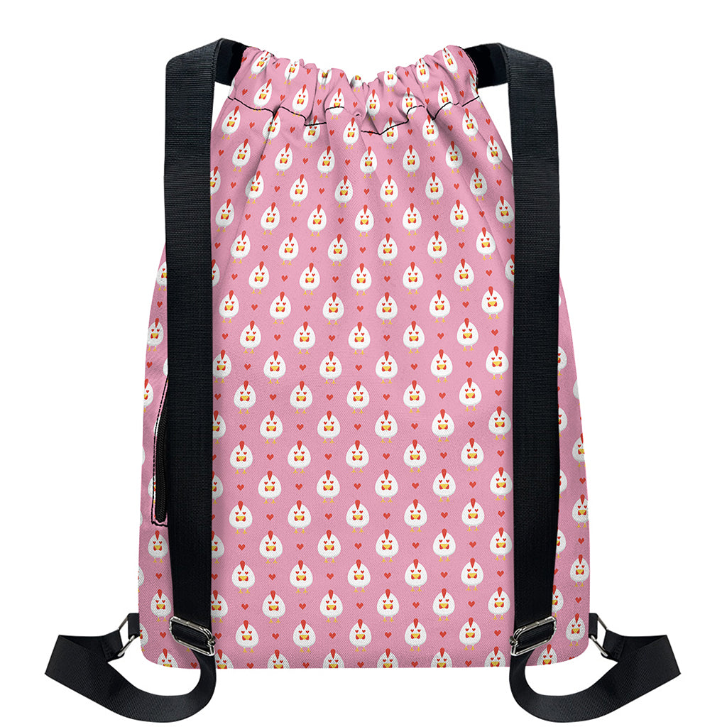 Chicken Love Emoji Pattern Print Drawstring Backpack