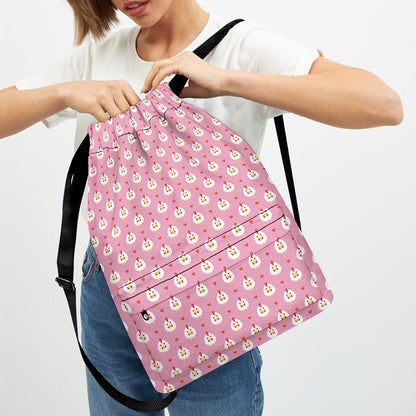 Chicken Love Emoji Pattern Print Drawstring Backpack