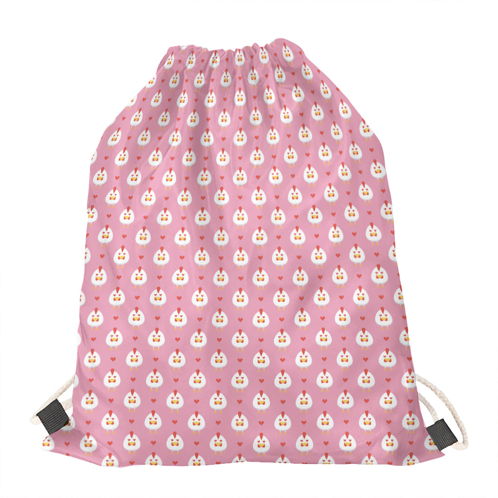 Chicken Love Emoji Pattern Print Drawstring Bag