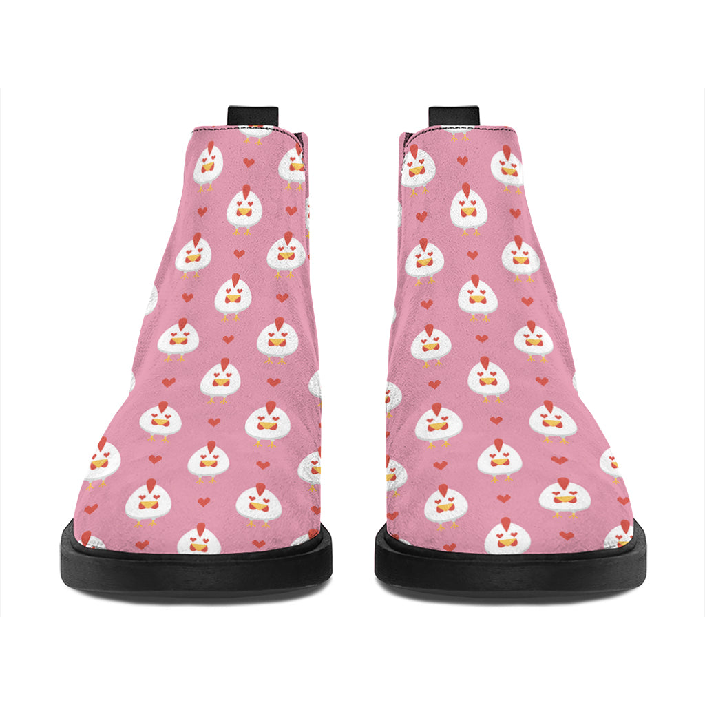 Chicken Love Emoji Pattern Print Flat Ankle Boots