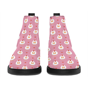 Chicken Love Emoji Pattern Print Flat Ankle Boots