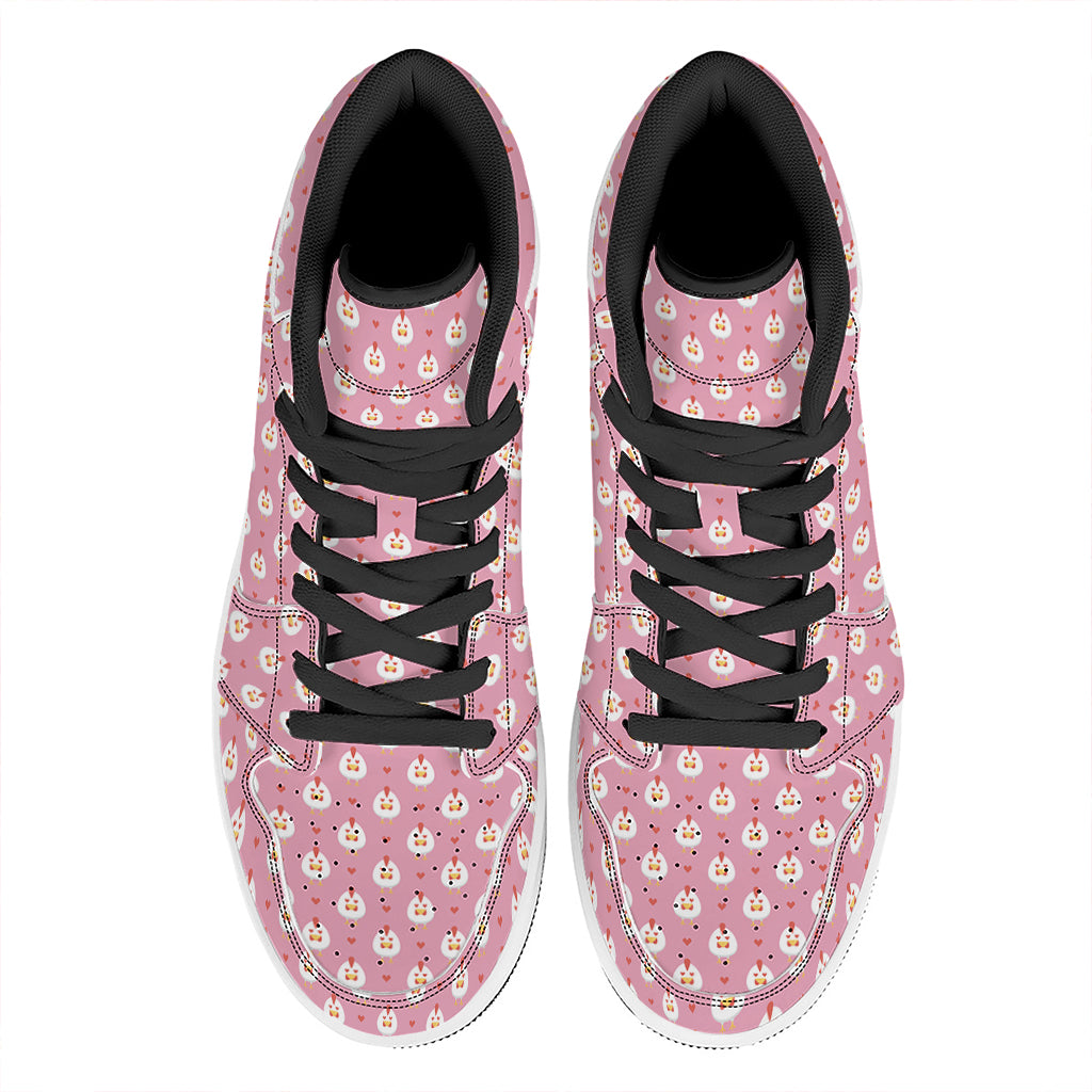 Chicken Love Emoji Pattern Print High Top Leather Sneakers