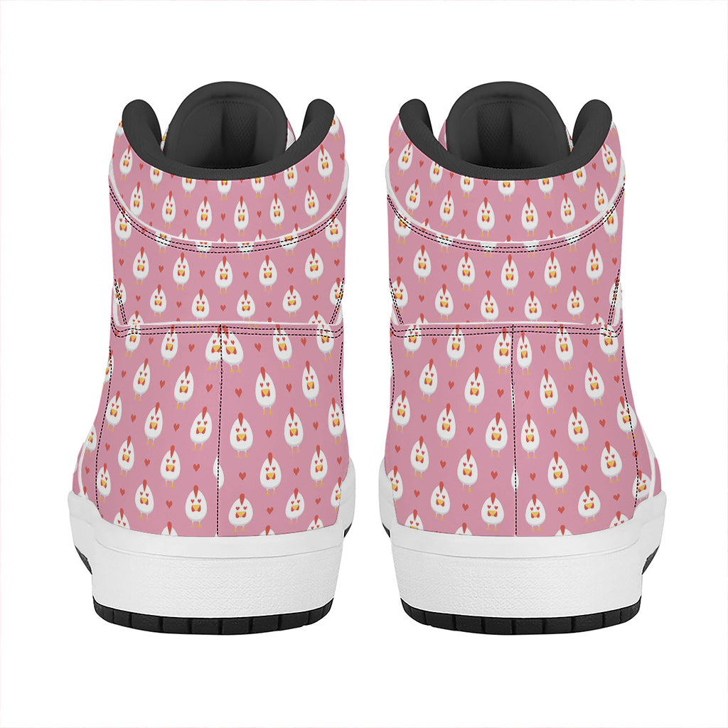 Chicken Love Emoji Pattern Print High Top Leather Sneakers