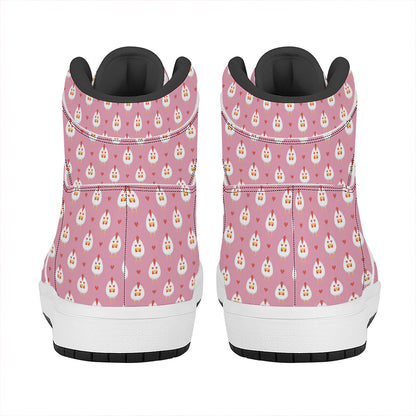 Chicken Love Emoji Pattern Print High Top Leather Sneakers