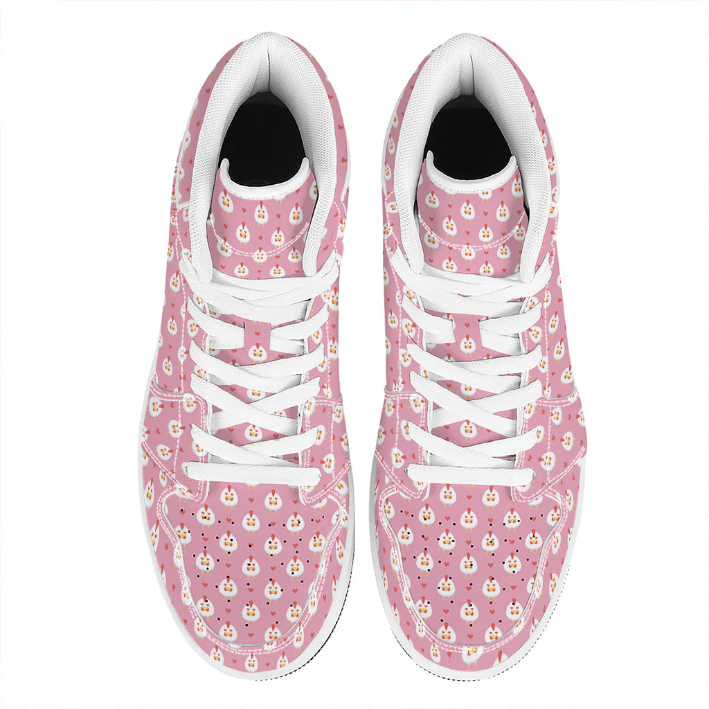 Chicken Love Emoji Pattern Print High Top Leather Sneakers