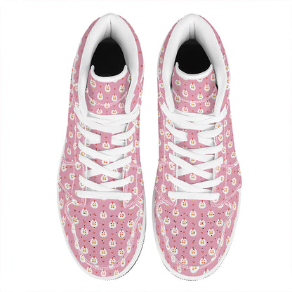 Chicken Love Emoji Pattern Print High Top Leather Sneakers