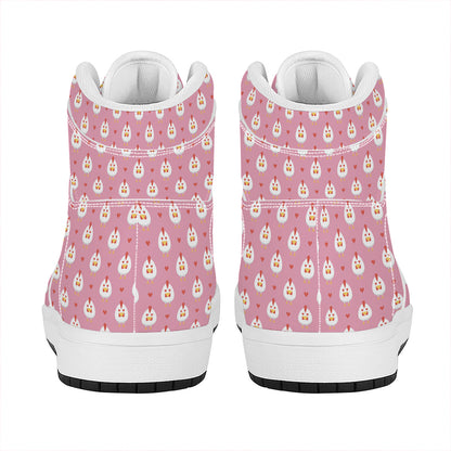 Chicken Love Emoji Pattern Print High Top Leather Sneakers