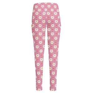 Chicken Love Emoji Pattern Print High-Waisted Pocket Leggings