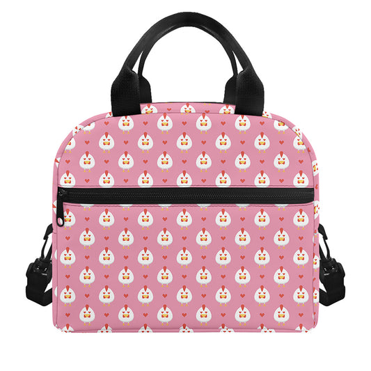 Chicken Love Emoji Pattern Print Insulated Lunch Bag