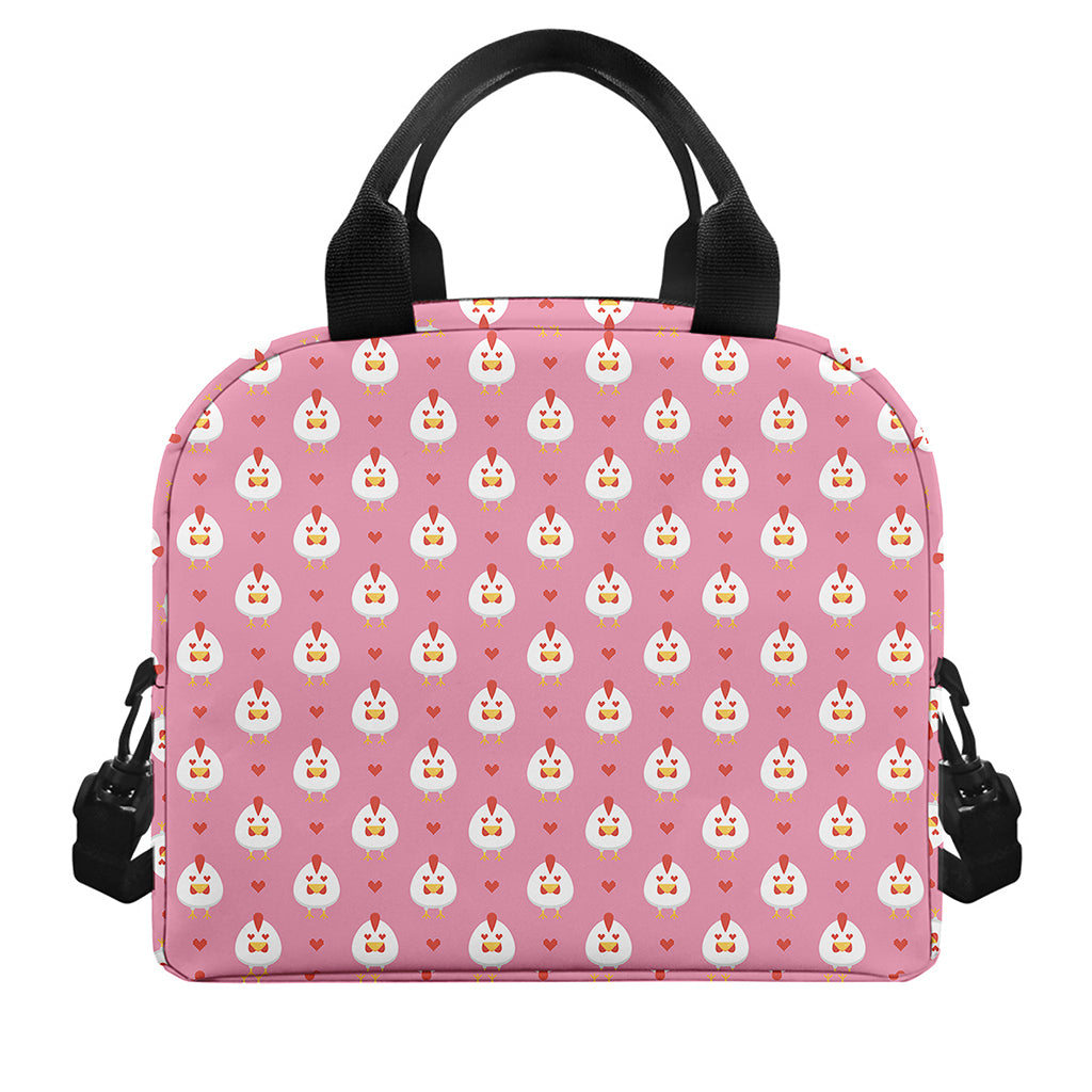 Chicken Love Emoji Pattern Print Insulated Lunch Bag