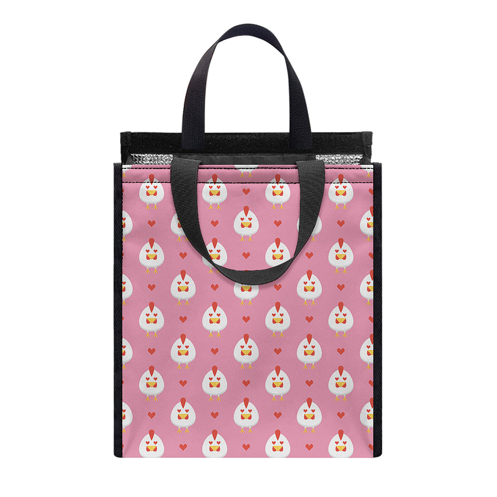 Chicken Love Emoji Pattern Print Insulated Lunch Tote