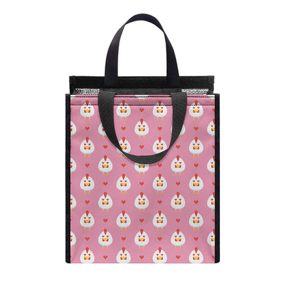 Chicken Love Emoji Pattern Print Insulated Lunch Tote
