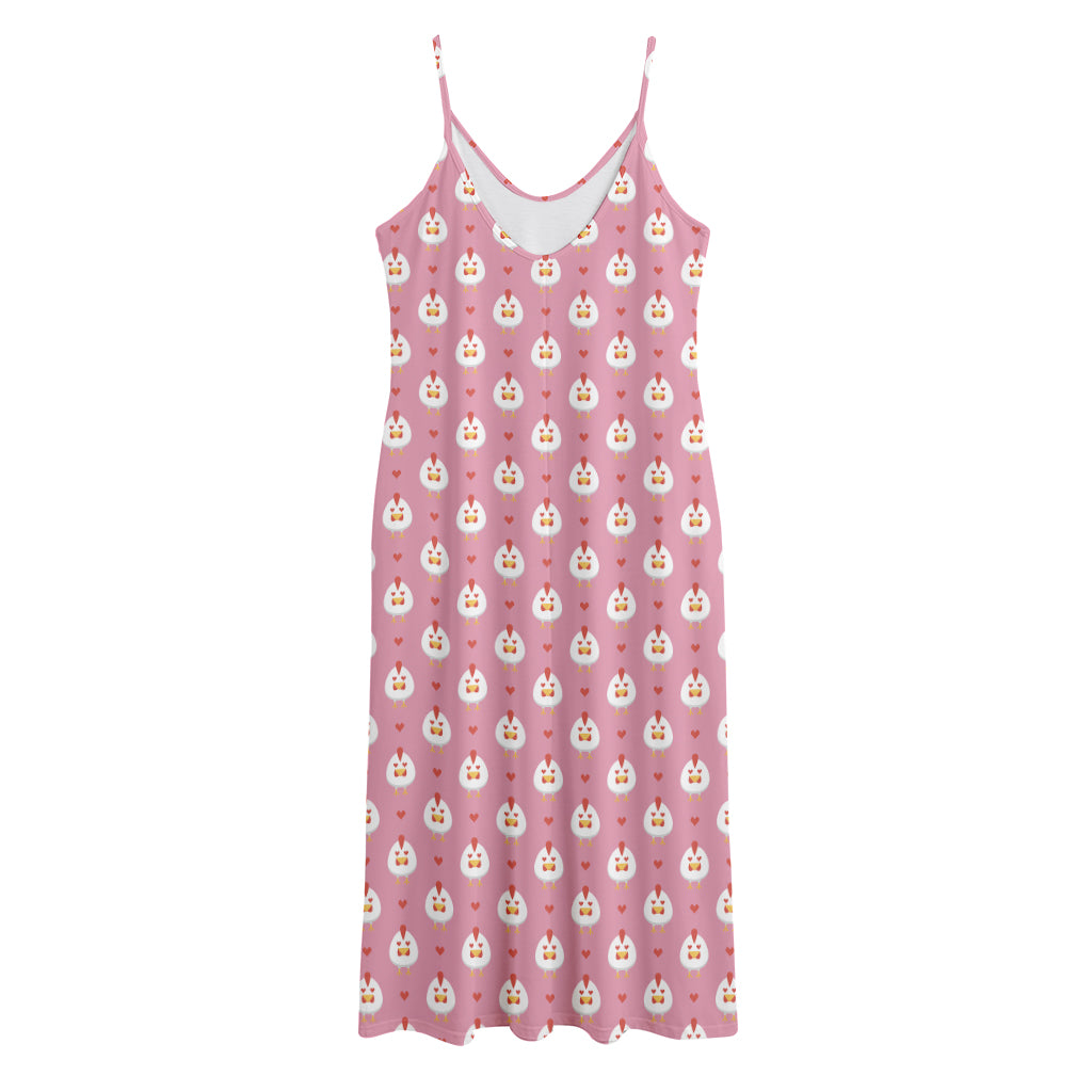 Chicken Love Emoji Pattern Print Jersey Midi Cami Dress